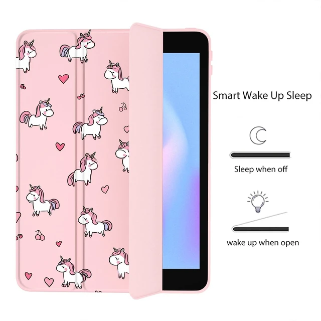 Alt view image 8 of 10 - LuGeKe Heart Unicorn Case for iPad 5th/6th Generation Unique Case,Pencil Holder & Clear Acrylic Back & Trifold Stand Cover for Women
