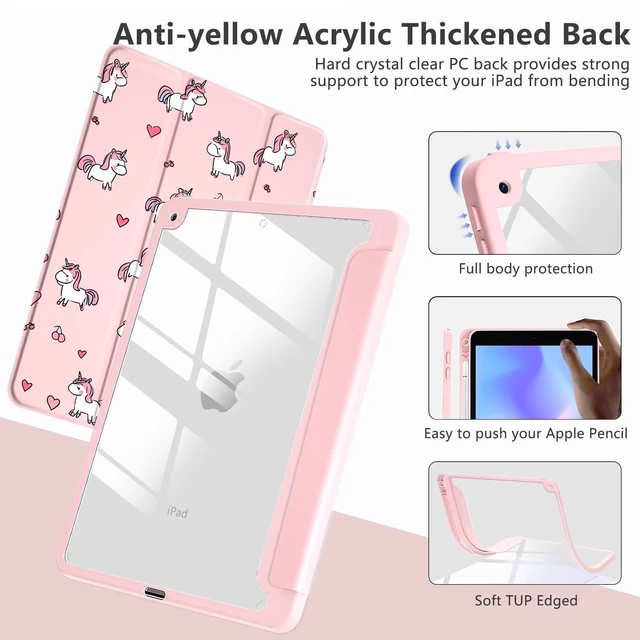 Alt view image 9 of 10 - LuGeKe Heart Unicorn Case for iPad 5th/6th Generation Unique Case,Pencil Holder & Clear Acrylic Back & Trifold Stand Cover for Women