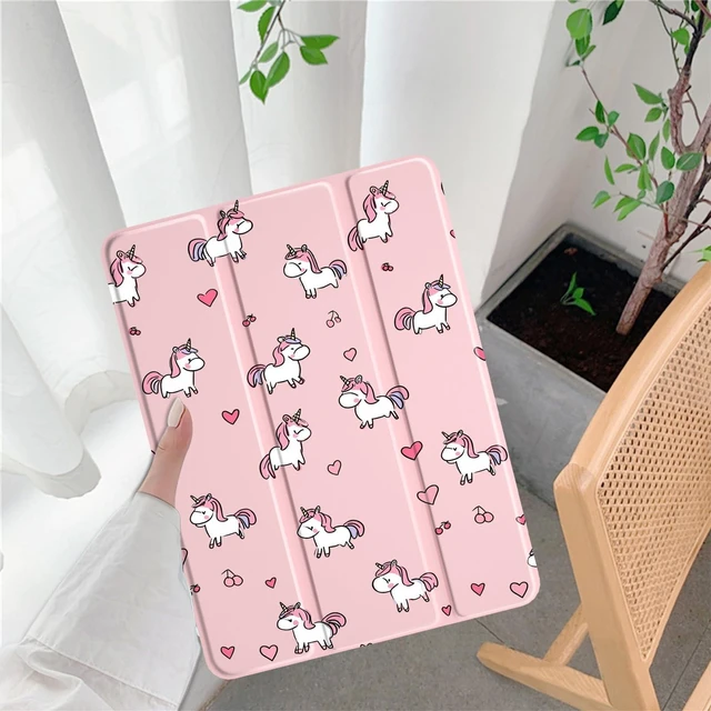 Alt view image 7 of 10 - LuGeKe Heart Unicorn Case for iPad 5th/6th Generation Unique Case,Pencil Holder & Clear Acrylic Back & Trifold Stand Cover for Women