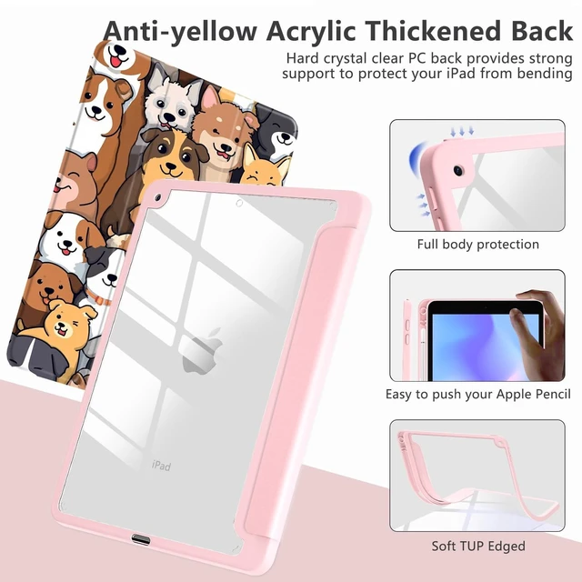 Alt view image 9 of 10 - LuGeKe Cute Dog Pattern Print Case for iPad mini 6 Unique Case,Pencil Holder & Clear Acrylic Back & Trifold Stand Cover for Women