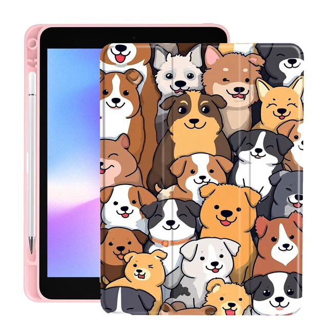 Alt view image 6 of 10 - LuGeKe Cute Dog Pattern Print Case for iPad mini 6 Unique Case,Pencil Holder & Clear Acrylic Back & Trifold Stand Cover for Women