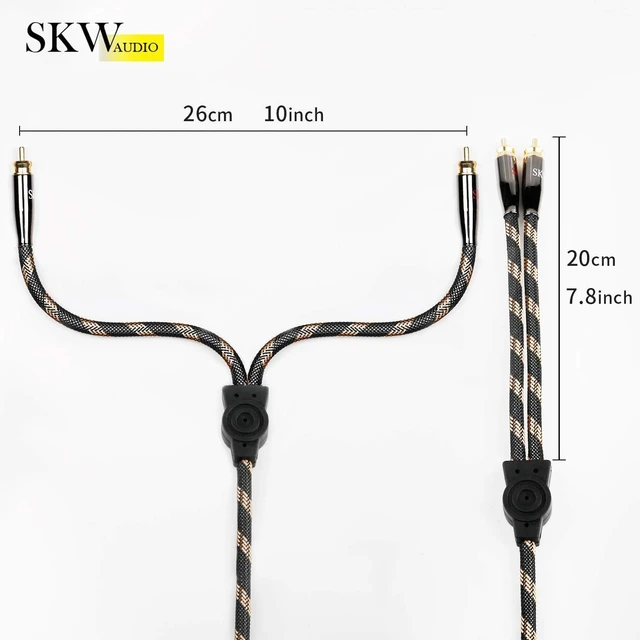 Alt view image 8 of 10 - SKW Audiophile Ultra-high Purity Copper Audio Cable 3.5mm Male to 2 RCA Male Audio Auxiliary Stereo Y Splitter Adapter Cable 3.2ft/1M