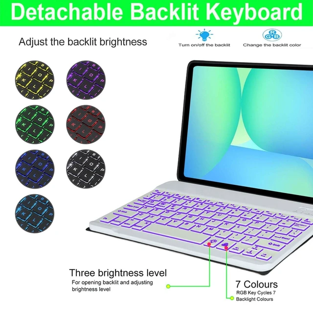 Alt view image 9 of 10 - Keyboard Case for Samsung Galaxy Tab S10 FE / S10 Lite 10.9 Inch, S9 FE Smart Backlit Keyboard case with Pen Holder for Tab S9 S8 S7 11", Purple