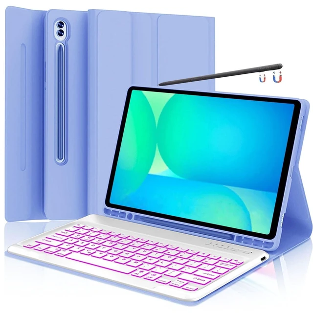 Alt view image 6 of 10 - Keyboard Case for Samsung Galaxy Tab S10 FE / S10 Lite 10.9 Inch, S9 FE Smart Backlit Keyboard case with Pen Holder for Tab S9 S8 S7 11", Purple