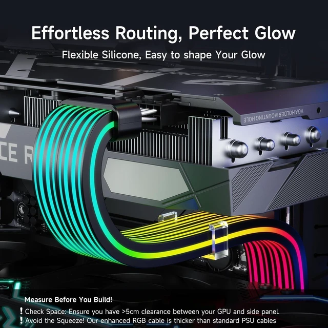 Alt view image 7 of 10 - Sirlyr RGB PC Cables,Strimmer 2 * 8 pin PSU Extension Cable,5V 3Pin Sync ARGB,for Graphic Card Power Supply,Computer Case Decoration Black Style