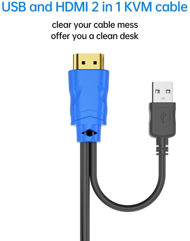 Alt view image 9 of 10 - Yinker KVM Cable 16ft 2 Pack, USB HDMI KVM Cable for HDMI KVM Switch 2in1 Integrated Cable (5m)