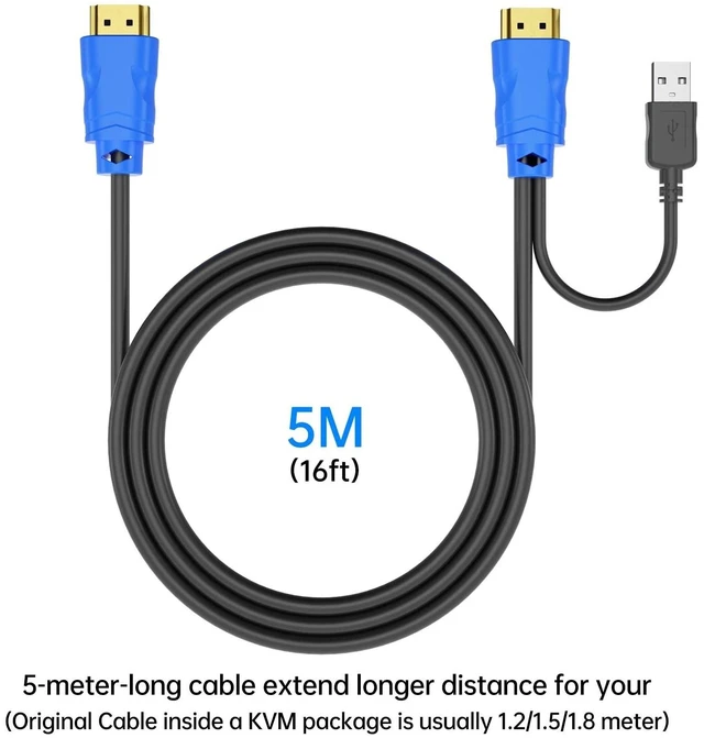Alt view image 8 of 10 - Yinker KVM Cable 16ft 2 Pack, USB HDMI KVM Cable for HDMI KVM Switch 2in1 Integrated Cable (5m)