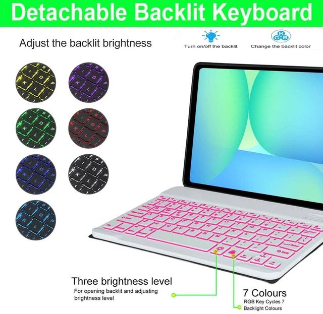 Alt view image 9 of 10 - Keyboard Case for Samsung Galaxy Tab S10 FE / S10 Lite 10.9 Inch, S9 FE Smart Backlit Keyboard case with Pen Holder for Tab S9 S8 S7 11", Pink