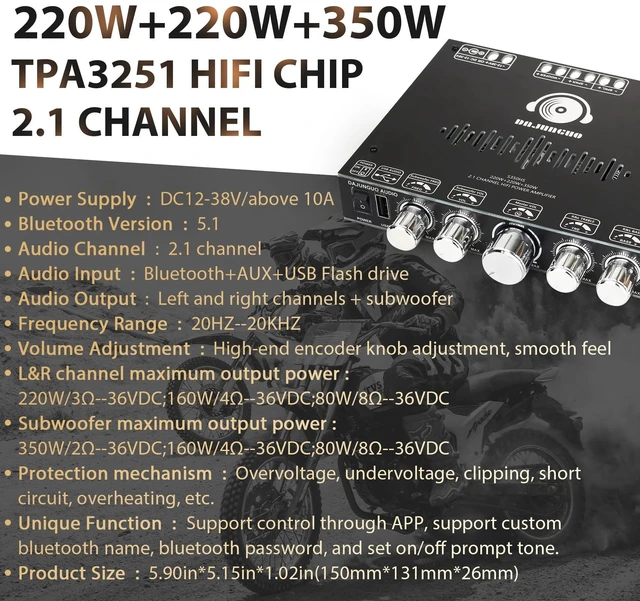 Alt view image 8 of 10 - S350HS TPA3251 Bluetooth Power Amplifier Board with Subwoofer 2.1 Channel 220W2+350W, 12V-38V Audio Power Amplifier Module