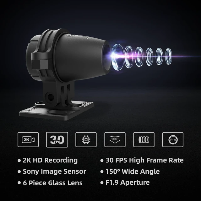 Alt view image 7 of 10 - HFK HM603 Motorcycle Camera Front Rear, 2K Camera for Motorcycle Dash Cam, 150 Wide Angle, Night Vision, IP67 Waterproof (Camera with Short Wire 1M)