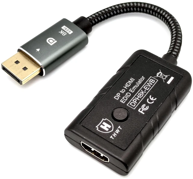Alt view image 6 of 10 - THWT 8K DP to HDMI EDID Emulator (Model: DPH8K-EWB), Supports SCDC and Exact EDID Copying and Emulation, HDCP Passthrough (not Bypass or Remove), Preset EDIDs are 8K@60Hz 4:4:4 and 4K@120Hz 4:4:4