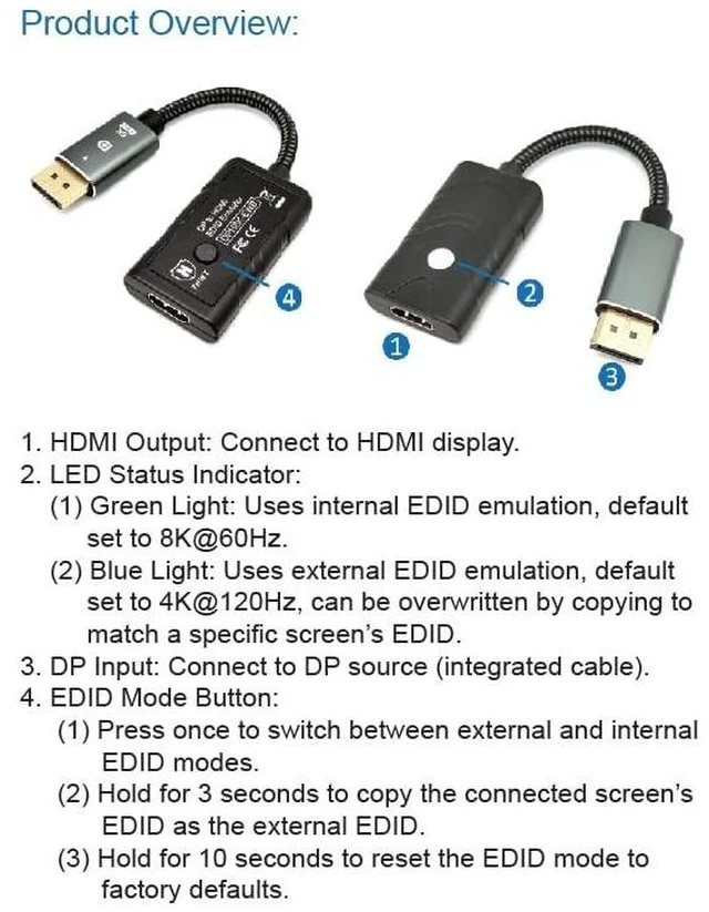 Alt view image 9 of 10 - THWT 8K DP to HDMI EDID Emulator (Model: DPH8K-EWB), Supports SCDC and Exact EDID Copying and Emulation, HDCP Passthrough (not Bypass or Remove), Preset EDIDs are 8K@60Hz 4:4:4 and 4K@120Hz 4:4:4