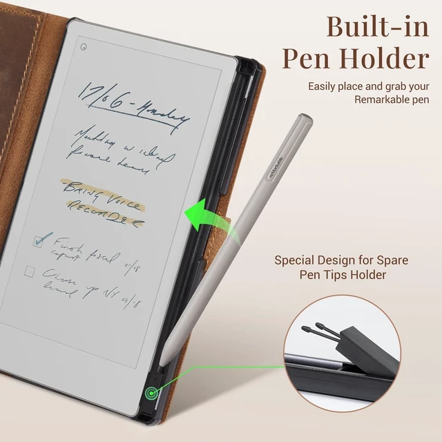 Alt view image 7 of 10 - CoBak Genuine Leather Case for Remarkable Paper Pro Move 7.3" 2025 Released- Smart Auto Sleep/Wake Folio Protective Cover with Built-in Pen Holder and Nibs Holder