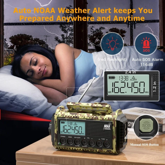 Alt view image 7 of 10 - 12000mAh/44400mWh Weather Radio, Hand Crank Emergency Radio Portable AM FM Shortwave, Solar Rechargeable Battery Powered Radio with NOAA Alert, USB-C Charger & Adapter, SOS Flashlight for Emergency