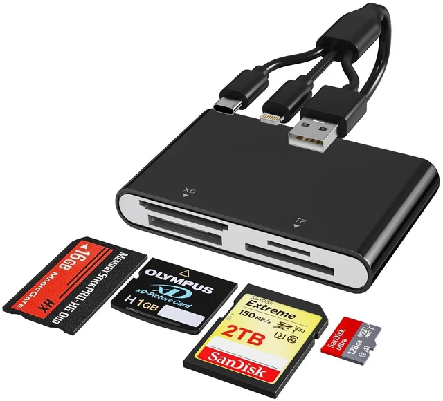 Alt view image 6 of 10 - Memory Stick Pro Duo Reader - 4-in-1 Multi Memory Card Reader with Triple Lightning/USB-C/USB-A for SD/Micro SD/MS/xD-Picture Card, Sony Cybershot Memory Stick Pro Duo Adapter for iPhone Android PC