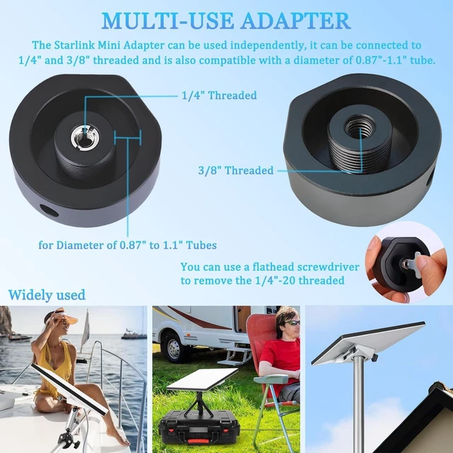Alt view image 8 of 10 - Starlink Mini Mount, Adjustable Pole Clamp Mount for Starlink Mini Accessories, with Multi-Use Starlink Mini Tripod Adapter - 1/4"-20 and 3/8"-16 Threaded, for RV Ladders Campers Guardrails Roof Rack