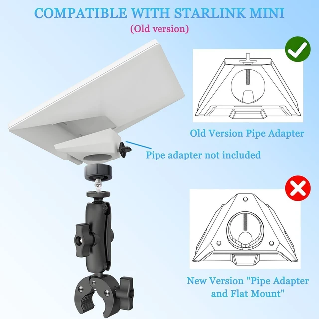 Alt view image 7 of 10 - Starlink Mini Mount, Adjustable Pole Clamp Mount for Starlink Mini Accessories, with Multi-Use Starlink Mini Tripod Adapter - 1/4"-20 and 3/8"-16 Threaded, for RV Ladders Campers Guardrails Roof Rack
