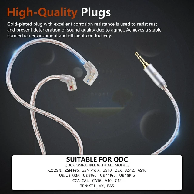 Alt view image 9 of 10 - okcsc QDC to 3.5MM Upgraded Replacement Cable for QDC Earphones Cable 4 Core for ZSN Pro ZS10 Pro NF2u KZ ZSX AS16 CA4 A10 QDC IEMs 3.94FT