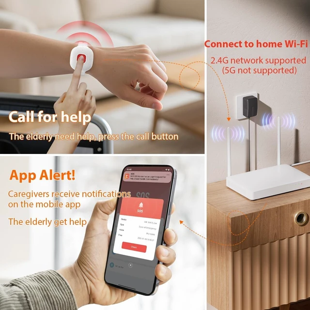Alt view image 9 of 10 - PerfeSafe WiFi Caregiver Call Button for Elderly at Home, Alert Button for Seniors with App Notification, Elderly Monitoring, Life Alert Systems for Seniors No Monthly Fee, Wireless Watch Pager