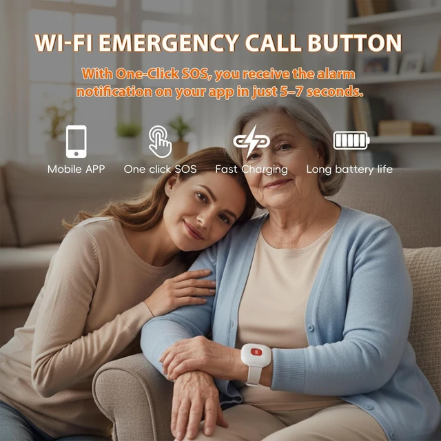 Alt view image 7 of 10 - PerfeSafe WiFi Caregiver Call Button for Elderly at Home, Alert Button for Seniors with App Notification, Elderly Monitoring, Life Alert Systems for Seniors No Monthly Fee, Wireless Watch Pager