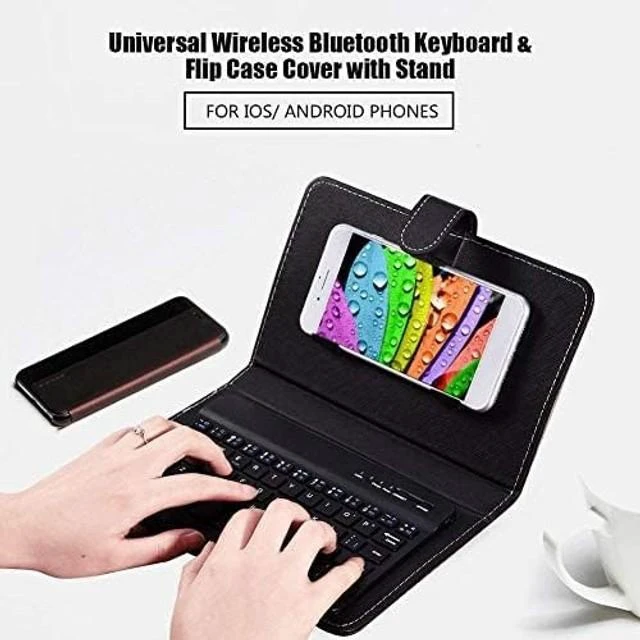 Alt view image 8 of 10 - Wireless Bluetooth Keyboard for Phone With Protective Case - Mini Portable Foldable for Width of 6-9.5cm Cell Phones (Black)