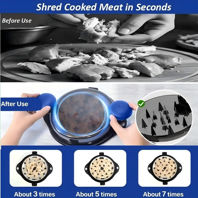 Alt view image 8 of 10 - Chicken Shredder Tool Twist Pro - Large Meat Shredder for Chicken Breast, Pulled Pork, Beef with Upgraded Stainless Steel Spikes Wall Mounted Design BPA-Free Kitchen Essentials Gadgets (Blue/Black)