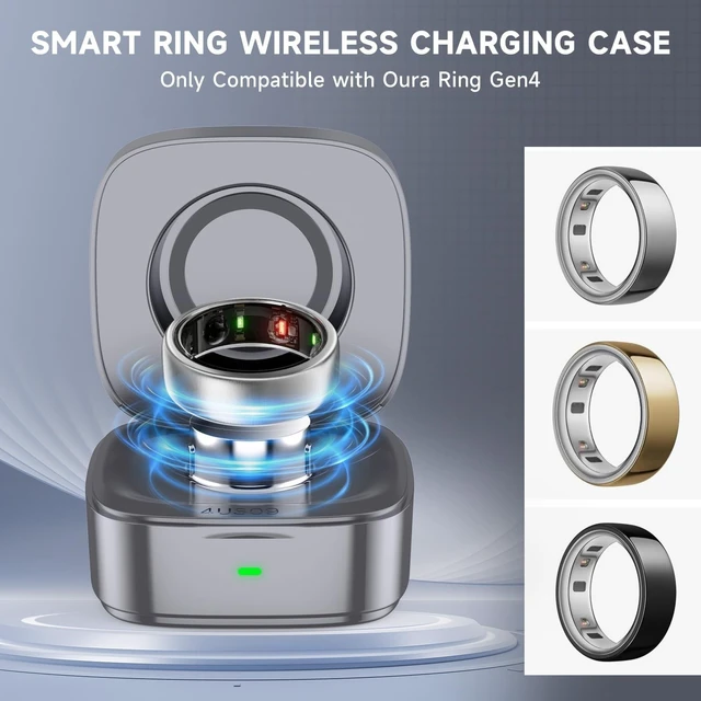 Alt view image 7 of 10 - Wireless Charging Case Compatible with Oura Ring Gen 4 Charger Size 11, 600mAh Portable Travel Charging Box with USB-C Cable & Indicator Light, Essential for Smart Oura Ring 4 Users,Grey