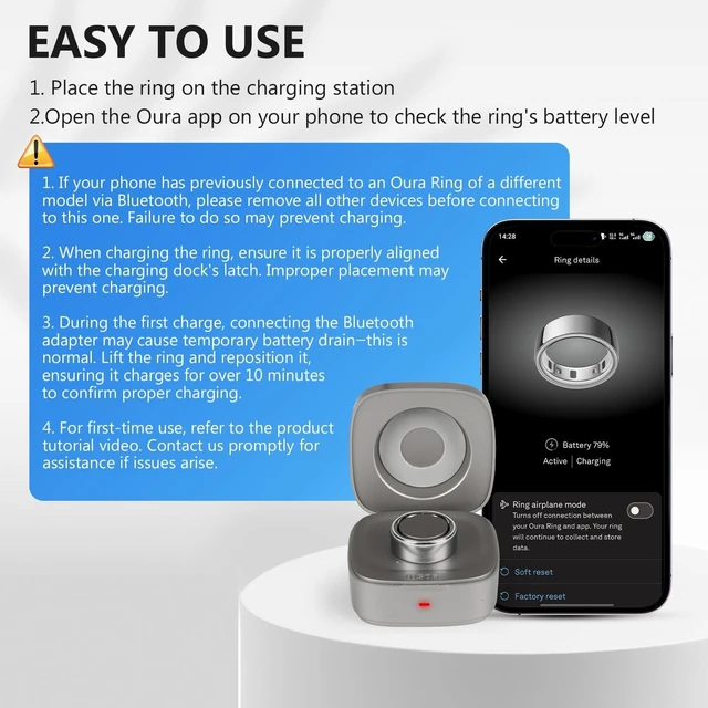 Alt view image 9 of 10 - Wireless Charging Case Compatible with Oura Ring Gen 4 Charger Size 11, 600mAh Portable Travel Charging Box with USB-C Cable & Indicator Light, Essential for Smart Oura Ring 4 Users,Grey