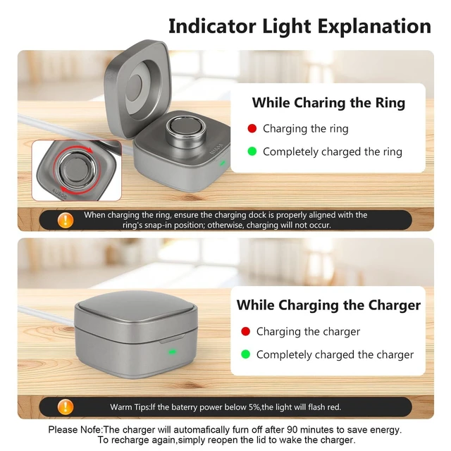 Alt view image 8 of 10 - Wireless Charging Case Compatible with Oura Ring Gen 4 Charger Size 11, 600mAh Portable Travel Charging Box with USB-C Cable & Indicator Light, Essential for Smart Oura Ring 4 Users,Grey