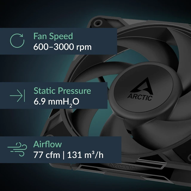 Alt view image 7 of 10 - ARCTIC P12 Pro PST - 5 Pack - Powerful Premium Fan, 120 mm PWM Fan with Y-Cable Splitter, 600-3000 RPM, 0 RPM <5% PWM, Fluid Dynamic Bearing, 4-Pin - Black