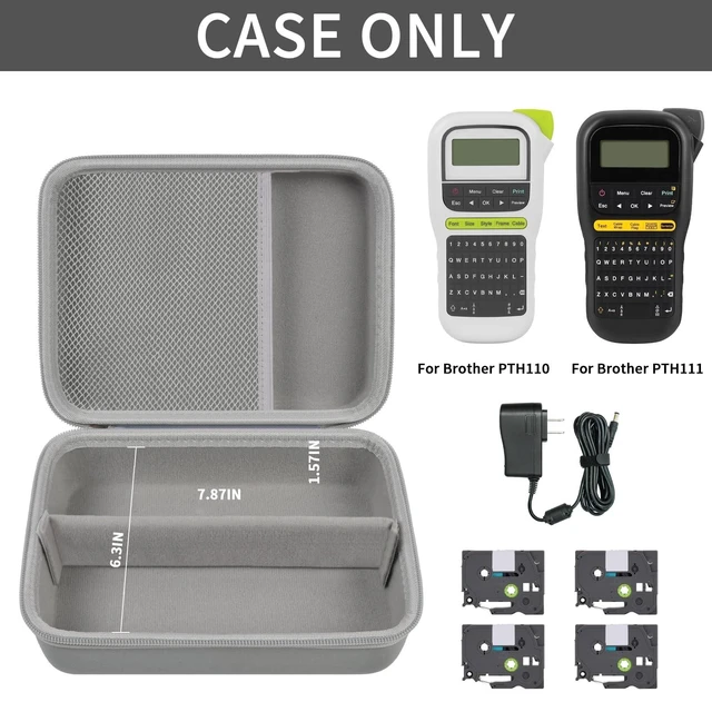 Alt view image 7 of 10 - Case Compatible with Brother for P-Touch PTH110/ PRTH110/ Pro PT-H111/ PTE110 Portable Label Maker, Labeler Printer Storage Holder for Label Tapes, AC Adapter, Charging Cables - Grey (Box Only)