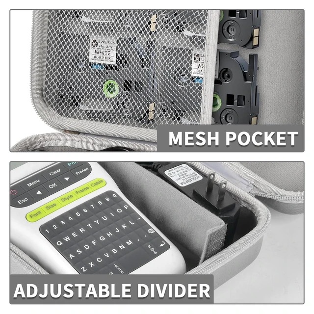 Alt view image 9 of 10 - Case Compatible with Brother for P-Touch PTH110/ PRTH110/ Pro PT-H111/ PTE110 Portable Label Maker, Labeler Printer Storage Holder for Label Tapes, AC Adapter, Charging Cables - Grey (Box Only)