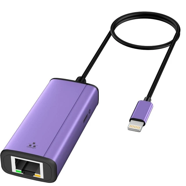Alt view image 6 of 10 - Lightning to 1000Mbps Ethernet Adapter, IVSHOWCO 2 in 1 iPhone iPad to RJ45 Ethernet LAN Network Adapter with Charging Port, 1 Gigabit High Speed,Plug and Play(1.77Ft)