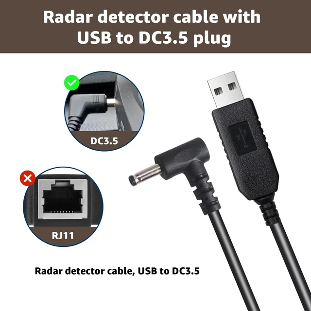 Alt view image 9 of 10 - USB to DC3.5 Plug Power Cable for Radar Detectors, 8.2FT 5V-12V USB Power Cable Compatibility with Cobra RAD 480i, 350, 380, Uniden DFR1,3,5 Series, Whistler, & Radenso Pro M Radar Detectors