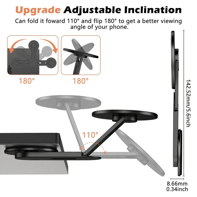 Alt view image 10 of 10 - ALAFLY Magnetic Phone Holder for Laptop, 360 Adjustable MacBook Monitor Side Mount for iPhone 17 Pro Max/16/15/14/13/12 MagSafe for Tesla, Portable Foldable Cell Phone Holder Accessory, Black