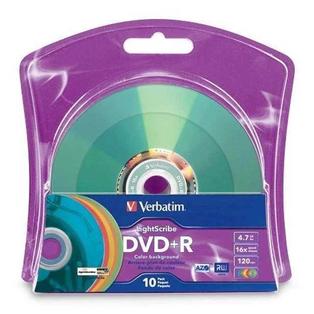 Alt view image 2 of 2 - Verbatim 16x DVD+R LightScribe Assorted Color Blank Media, 4.7GB/120min - 10 Pack (96941)