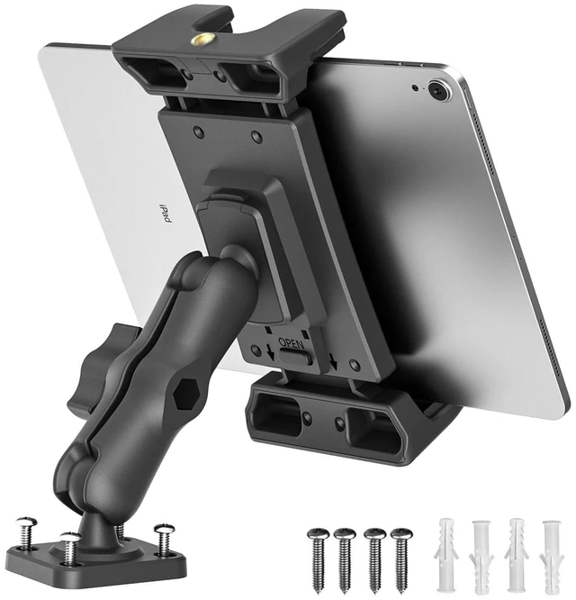 Alt view image 6 of 10 - OHLPRO Car Tablet Holder - Heavy Duty Drill Base, Tablet Mount for Truck Compatible with iPad Samsung Tab 5"-13" Tablets and Phones, iPad Stand for Wall/Business/Vehicle/Desktop, etc. - 4-inch Arm