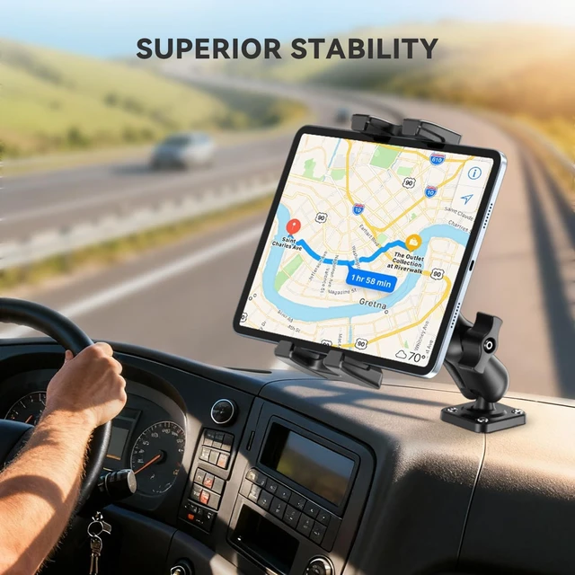 Alt view image 7 of 10 - OHLPRO Car Tablet Holder - Heavy Duty Drill Base, Tablet Mount for Truck Compatible with iPad Samsung Tab 5"-13" Tablets and Phones, iPad Stand for Wall/Business/Vehicle/Desktop, etc. - 4-inch Arm
