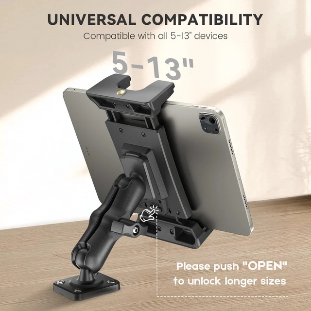 Alt view image 10 of 10 - OHLPRO Car Tablet Holder - Heavy Duty Drill Base, Tablet Mount for Truck Compatible with iPad Samsung Tab 5"-13" Tablets and Phones, iPad Stand for Wall/Business/Vehicle/Desktop, etc. - 4-inch Arm