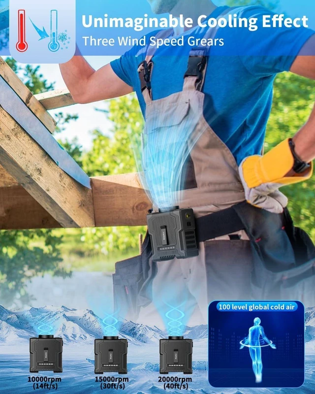 Alt view image 7 of 10 - EasyAcc AI Portable Fan 10000mAh Waist Clip On Fan Rechargeable, Upgraded Max 20000RPM Strong Airflow, 10-24H Working Time, Belt Neck Fan for Cruise Ship Travel/Outdoor Workers/Farms(with Lanyard)