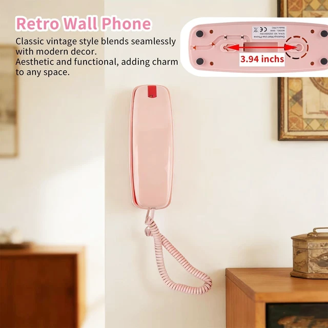 Alt view image 8 of 10 - Corded Landline Phones with 110dB Loud Ringer & Flashing Visual Alert, Vintage Princess Phones Simple and Easy to Use, Home Landline Telephone for Seniors No Power Required, Retro Wall Phone - Pink