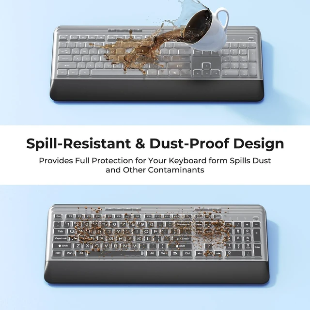 Alt view image 7 of 10 - KOPJIPPOM Silent Wireless Keyboard and Mouse Combo - Keyboard with Large Print Cover, 2.4GHz Full-Sized Ergonomic Keyboard with Wrist Rest and Mouse for Laptop, PC, Notebook, Desktop
