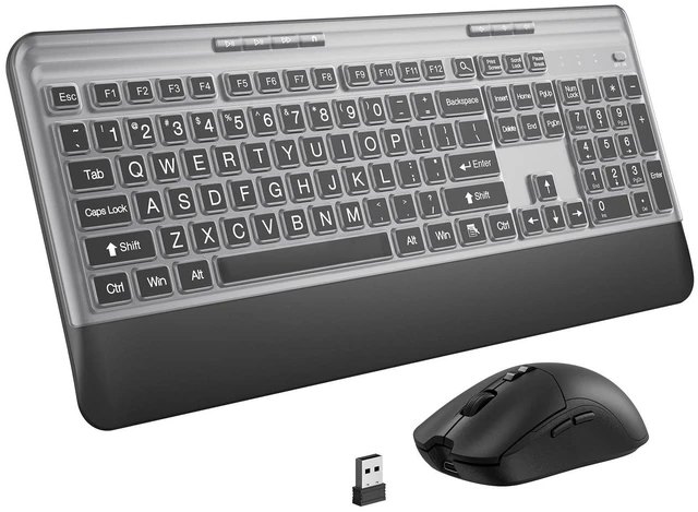 Alt view image 6 of 10 - KOPJIPPOM Silent Wireless Keyboard and Mouse Combo - Keyboard with Large Print Cover, 2.4GHz Full-Sized Ergonomic Keyboard with Wrist Rest and Mouse for Laptop, PC, Notebook, Desktop