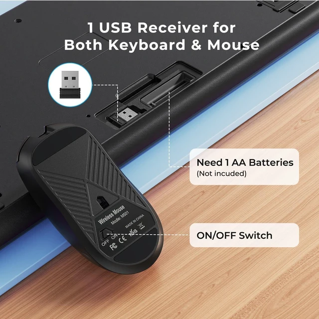 Alt view image 10 of 10 - KOPJIPPOM Silent Wireless Keyboard and Mouse Combo - Keyboard with Large Print Cover, 2.4GHz Full-Sized Ergonomic Keyboard with Wrist Rest and Mouse for Laptop, PC, Notebook, Desktop