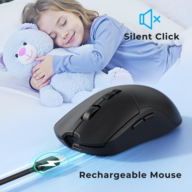 Alt view image 9 of 10 - KOPJIPPOM Silent Wireless Keyboard and Mouse Combo - Keyboard with Large Print Cover, 2.4GHz Full-Sized Ergonomic Keyboard with Wrist Rest and Mouse for Laptop, PC, Notebook, Desktop