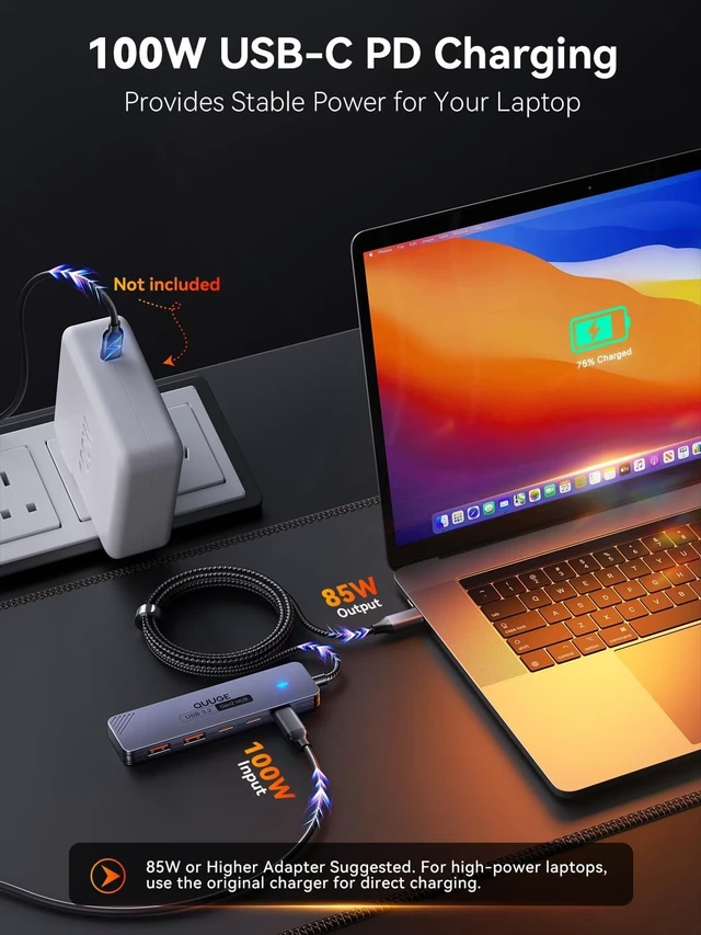 Alt view image 9 of 10 - USB C Hub 10Gbps, QUUGE 5-in-1 USB Splitter with 2 USB-A & 2 USB-C 3.2 and PD 100W, Fast Transfer Aluminum Type-C Multiport Adapter with 100cm Nylon Cable for MacBook Air/Pro, iPad, Surface Pro, XPS