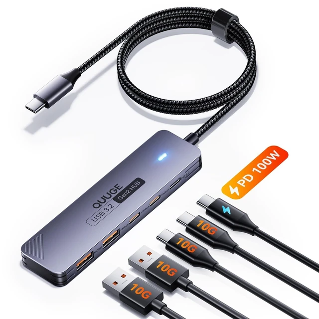Alt view image 6 of 10 - USB C Hub 10Gbps, QUUGE 5-in-1 USB Splitter with 2 USB-A & 2 USB-C 3.2 and PD 100W, Fast Transfer Aluminum Type-C Multiport Adapter with 100cm Nylon Cable for MacBook Air/Pro, iPad, Surface Pro, XPS
