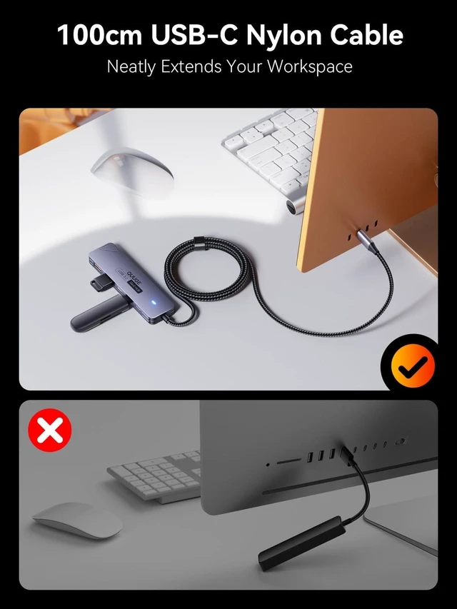 Alt view image 10 of 10 - USB C Hub 10Gbps, QUUGE 5-in-1 USB Splitter with 2 USB-A & 2 USB-C 3.2 and PD 100W, Fast Transfer Aluminum Type-C Multiport Adapter with 100cm Nylon Cable for MacBook Air/Pro, iPad, Surface Pro, XPS