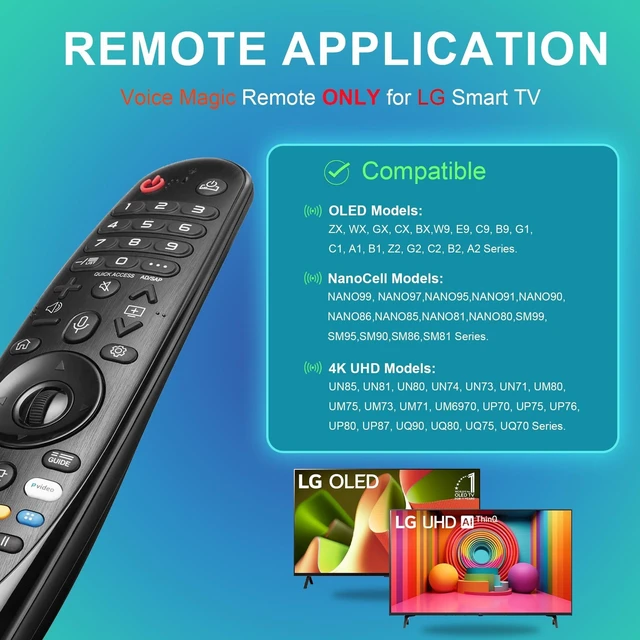 Alt view image 7 of 10 - Magic Remote for LG UHD OLED QNED NanoCell Webos Smart TV Voice Magic Remote Control Replacement AKB75855501 AN-MR20GA MR19BA MR18BA MR21 MR22 MR23 MR24 GA GN, with Voice and Pointer Function