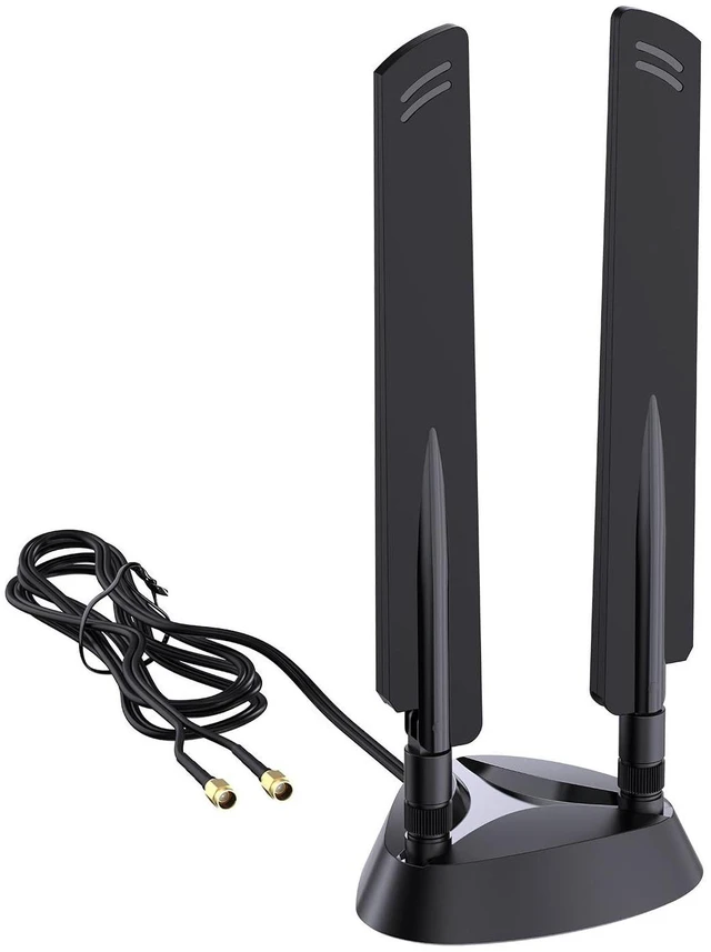 Alt view image 6 of 10 - QFly WiFi 6e Tri-Band Antenna 6GHz/5GHz/2.4GHz RP-SMA Wi-Fi Antennas with Magnetic Base and 6.5ft Extension Cable for PC Desktop Computer PCIE Wireless Card Adapter Router